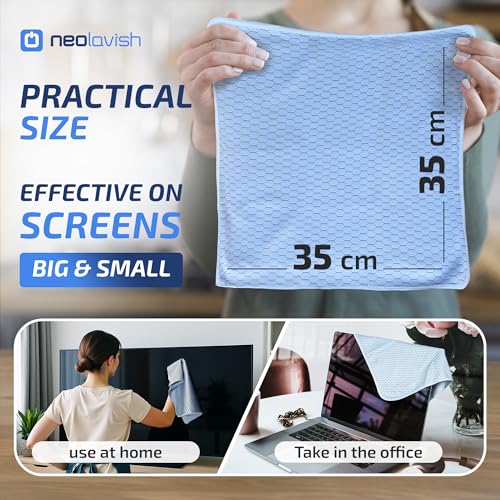 Neolavish® Screen Cleaner Cloth - Just Add Water, 5 Pcs | Streak-Free TV Cleaning Microfiber | Screen Wipe for TV, OLED, Laptop, Tablet, Phone, Monitor, Car | Large - 35x35 cm
