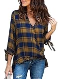 Dearlovers Women Wrap V Neck Casual Plaid Drape Top Blouses with Long Sleeve X-Large Size Yellow