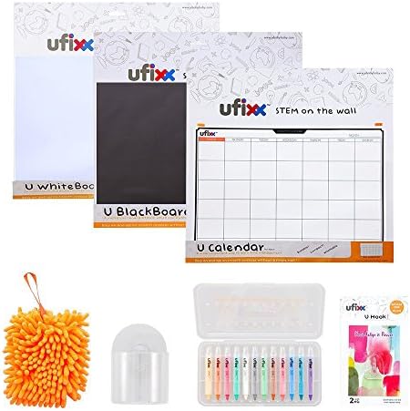 Silicone Blackboard and Whiteboard Set for Kids to Create and Innovate, Sticks on Smooth Surfaces and Includes Crayon Set and Calendar Board, by UFIXX, WB2303