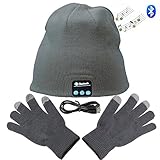 Zonman Wireless Bluetooth Hat Headphones+free Touchscreen Gloves for Fitness Outdoor Sports Walking Christmas Gifts (Unisex Gray)