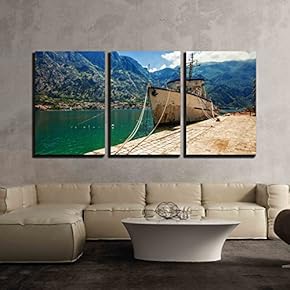 Fishing Ship Near The Pier - Canvas Art Wall Art - 16"x24"x3 Panels