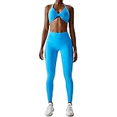 ABOCIW Workout Sets for Women Twist Front Halter Sports Bras High Waist Legging 2 Piece Exercise Gym Yoga Outfit