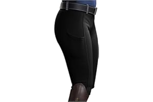 Oplxuo Women's Horse Riding Pants High Waisted Stretch Equestrian Breeches Horseback Schooling Tights with Side Pockets Black