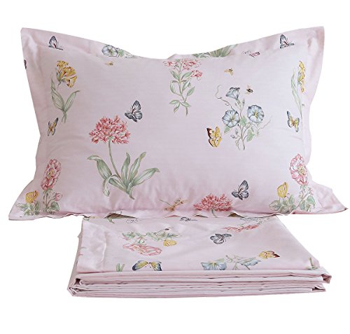 FADFAY Butterfly Meadow Print Pink Bed Sheets Set 4-Piece Full Size