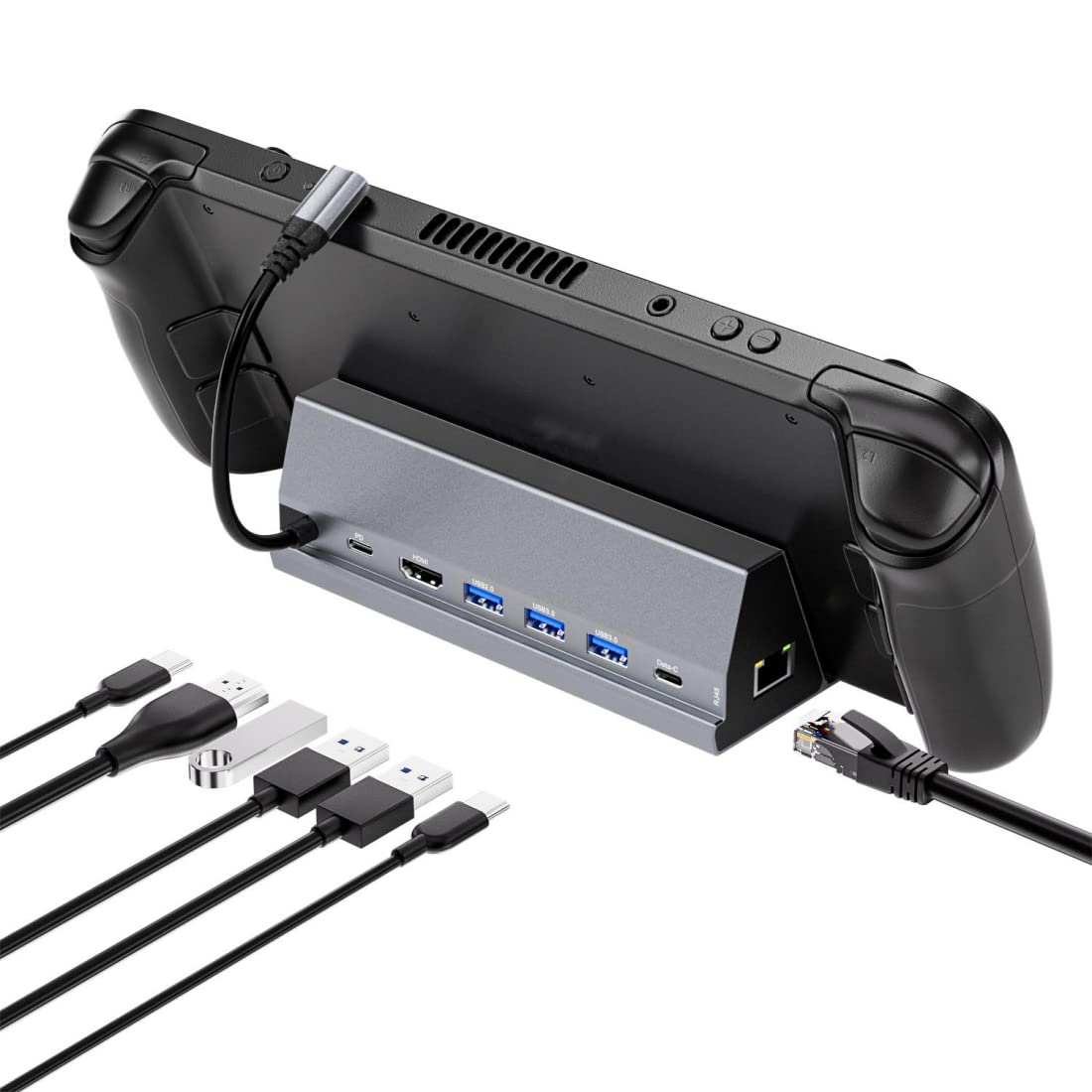 2BSON 7-in-1 Docking Station dor Steam Deck,Steam Deck Dock with HDMI 4K@60Hz, 2 USB-A 3.0, USB-C 3.0,Gigabit Ethernet, Full Speed Charging USB-C Port