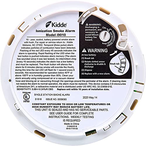 Kidde Smoke Detector, 10Year Battery, LED Indicators, Replacement