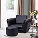 Costzon Kids Couch with Footstool, Children's Sofa w/ASTM & CPSIA w/PU Leather Surface, Mini Armrest Chair Lounge, Soft Kids Sofa for Preschool Bedroom Kids Room Toddlers Boys Girls Birthday (Black)