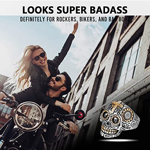 LAOYOU Mens Skull Rings, Sugar Jewelry for Men, Stainless Steel