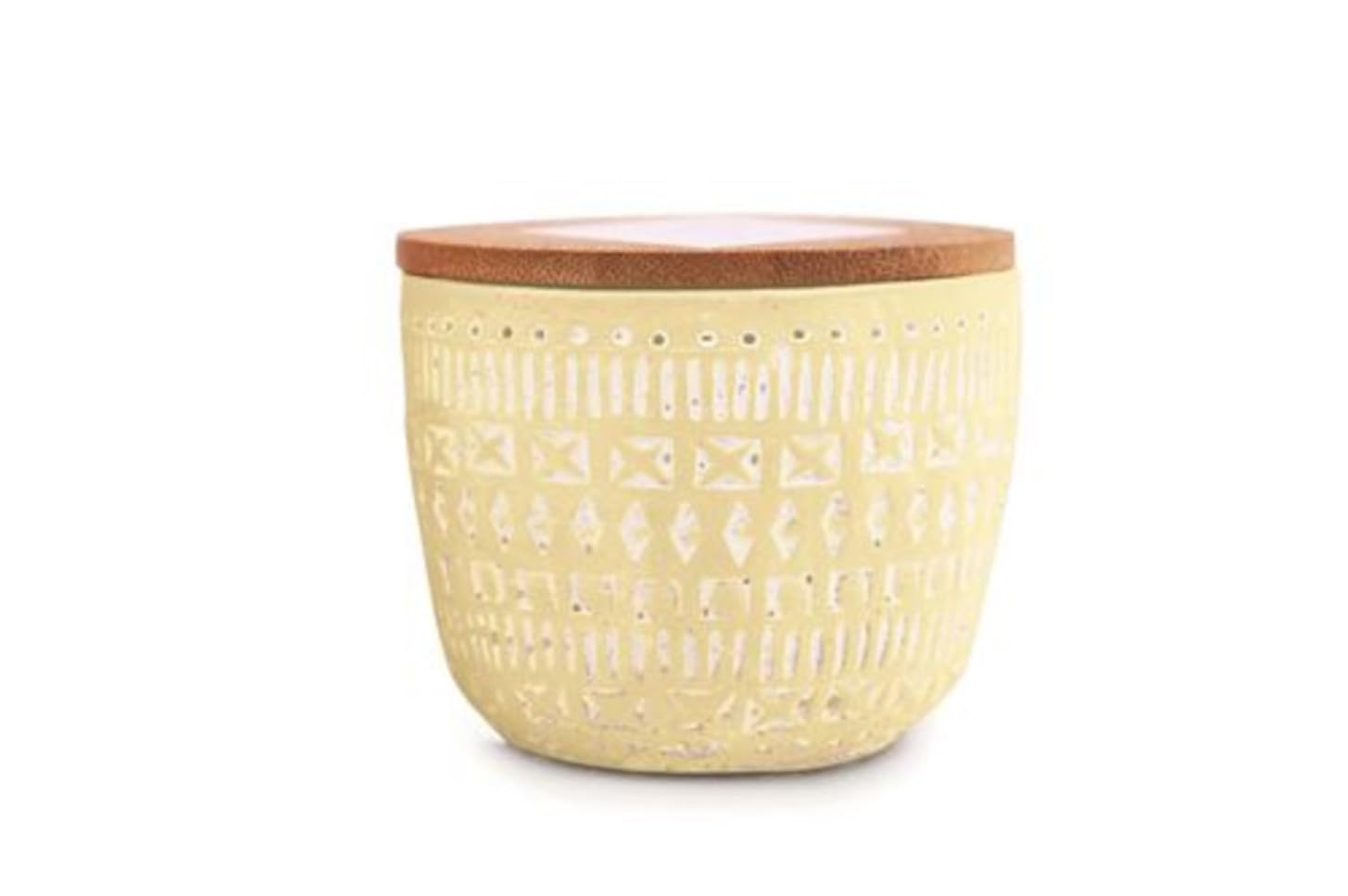 Paddywax Scented Candles Desert-Inspired Sonora Range Candle in Reusable Etched Concrete Pot with Wooden Lid, 85g, Fresh Meyer Lemon