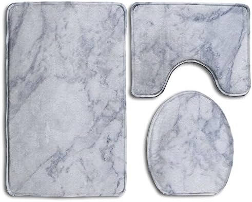Happy Christmas Bathroom Accessories Bath Rug Sets 3 Piece Bathroom Non-Slip Floor Mats Black And White Marble Style Pedestal Rug + Lid Toilet Cover + Bath Mat For Kids Women
