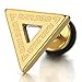 Stainless Steel Mens Gold Triangle Stud Earrings with Pattern, Screw Back 2pcs