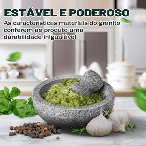 20 * 9 cm, Material de Granito, Pilao com Socador, Socador Alho, Pilão com Socador, Socador de Alho Pilao, Pilão de Pedra