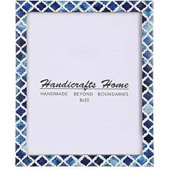 Handicrafts Home 8x10 Picture Photo Frame Moorish Damask Moroccan Art Inspired Vintage Wall Décor Frames [8x10 Blue]