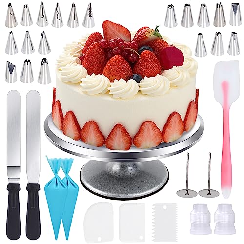 Uten Piatto Girevole per Torte in Alluminio, Set di Utensili Decorazioni Torte Pasticceria, Kit Pasticceria Professionale con Spatole e Ugelli, Per Fare Torte, Decorare Pasticcini