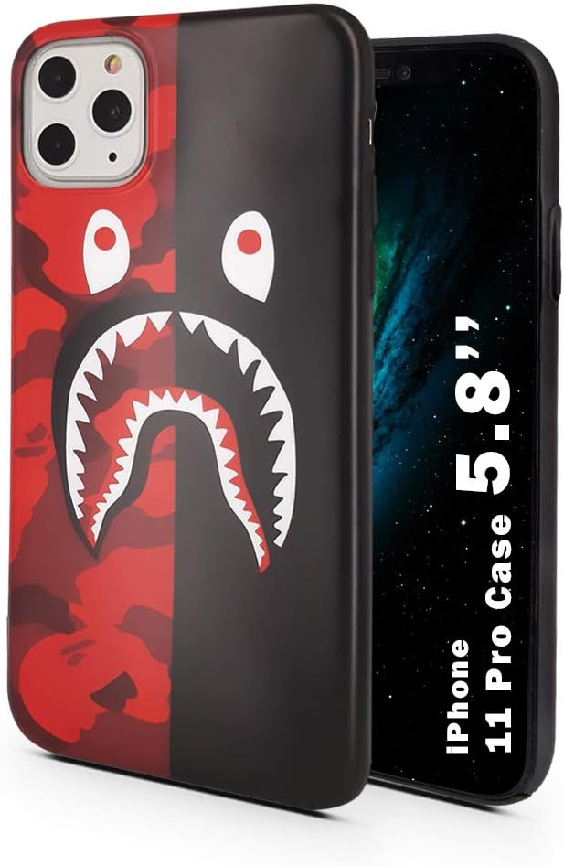 Almaata Shark Face Case for iPhone 11 Pro Durability Protective Cover/Bumper/Skin/Cushion (Compatible only with The 5.8” iPhone 11 Pro - 2019) (Camo Black Red)