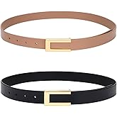 YooAi Womens Leather Belt Skinny Waist Belt for Dresses Jeans Pants with Gold Buckle