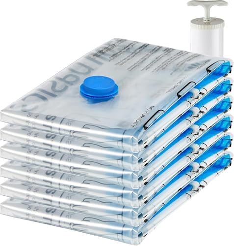 Lot de 6 housses de rangement sous vide avec pompe manuelle - Jumbo Transparent, Fermeture éclair — photo 1 sur 5