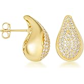 14K Yellow Gold Cubic Zirconia Teardrop Caged Back Stud Earrings