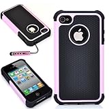 ATC Masione(tm) Pink/black Triple Defender Layer Hybrid Combo Hard Case Cover Soft Gel Skin for Iphone 4 4s 4th with Screen Film Protectors & Stylus (Pink+black)