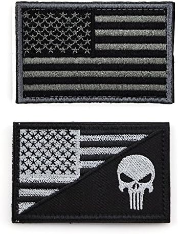 American Flag Velcro Patch Bundle ,2 Pieces Tactical USA Flag Punisher Patch