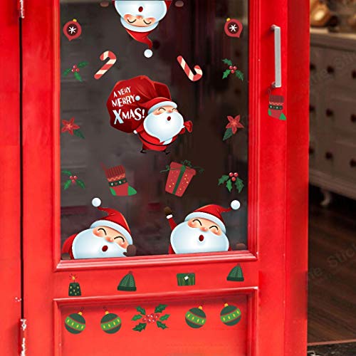 Santa Claus Wall Decals(38 Decals), Bauble Wall Stickers, Christmas Tree Stocking Gift Mistletoe Wall Art for Christmas Day Window Cling Door Bedroom Home Decor - Thumbnail 3