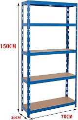 TAHA 5 Tier Blue Garage Shelving Unit 150kg Per Shelf Boltless 150x70x30cm view 2