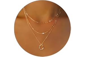 GIFTPRAMD Layered Chunky Gold Necklaces Stack for Women Dainty Choker Necklace 14k Gold Cuban Paper Clip Chain Circle Cross Pendant Necklaces Trendy Jewelry Set Simple Girls Jewelry Gift