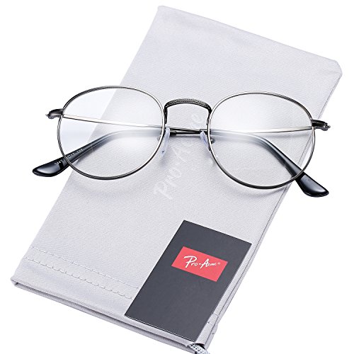 Pro Acme Classic Round Metal Clear Lens Glasses Frame Unisex Circle Eyeglasses (Gunmetal)