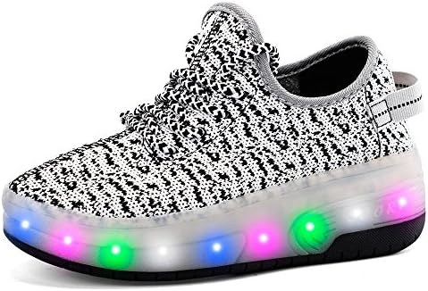 pit4tk USB Charging LED Light Up Roller Skate Shoes Double Wheel Flashing Sneakers for Boys Girls Kids(Grey 2 wheel 4 M US Big Kid)