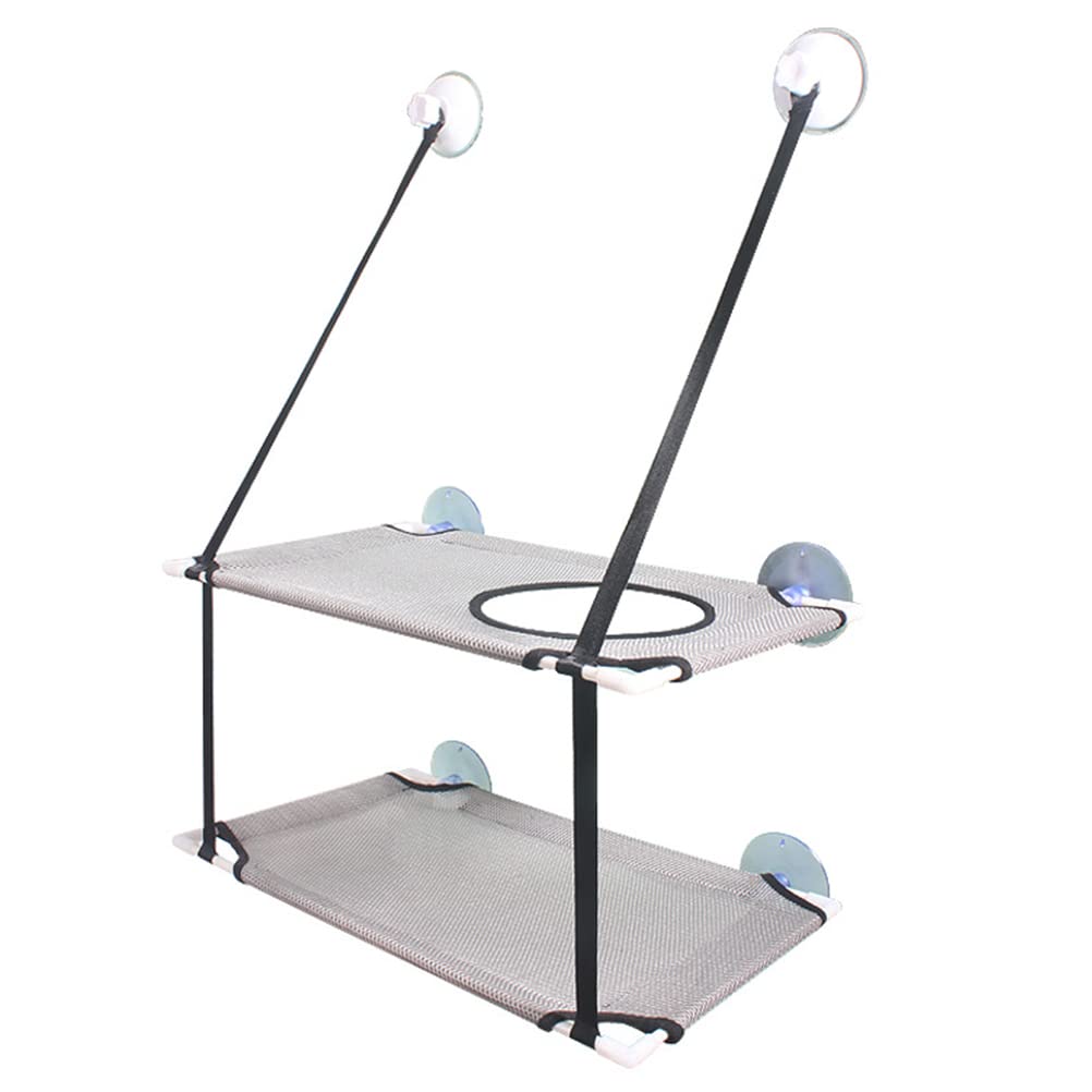 FOXCUP Cat Hammock, Double-Layer, Window Hanging Bed for Cat, 50x11x7cm, Grey, Nylon, Linen, Oxford Cloth