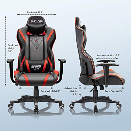 Homall Racing Office High Back PU Leather Computer Desk Video-Game-Chairs, Black/Gray - Thumbnail 6
