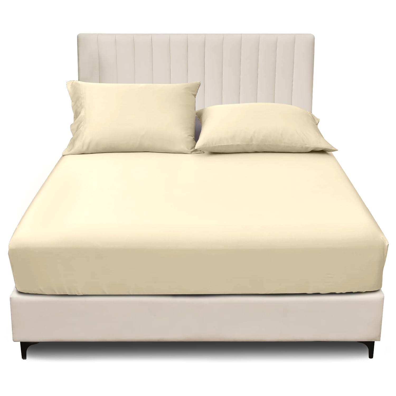 Single Fitted Sheet 25cm Deep - Single Bedding Bed Sheets (90 x 190 cm) - Elastic Corner Bottom Sheet & Mattress Sheet - Polycotton - Breathble - Easycare Linen - Cream