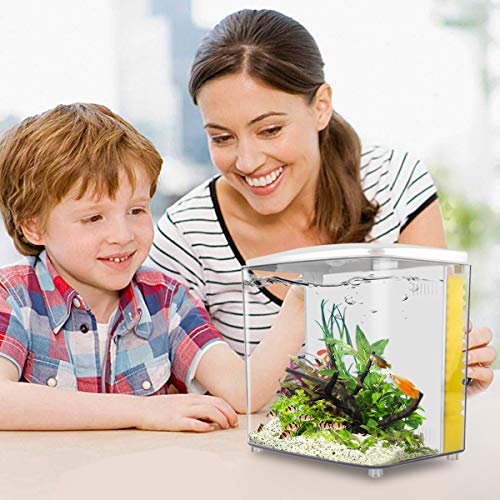 YCTECH 1.4 Gallon Betta Aquarium Starter Kits, Fish Tank with LED Light and Filter Pump White Black (Black,White) (220white) - Thumbnail 4