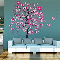 ElecMotive Huge Size Cartoon Heart Tree Butterfly Wall Decals Removable Wall Decor Decorative Painting Supplies & Wall Treatments Stickers for Girls Kids Living Room Bedroom