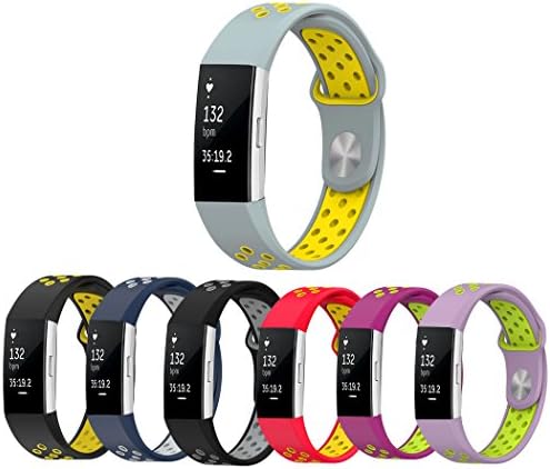 Replacement Bands for Fitbit Charge 2, Soft Silicone Adjustable Fashion Replacement Sport Strap Bands for Fitbit Charge2 Smartwatch Fitness Wristband fit 5.1-8.1" Wrist (Grey+Yellow, 5.5''-8.1'')