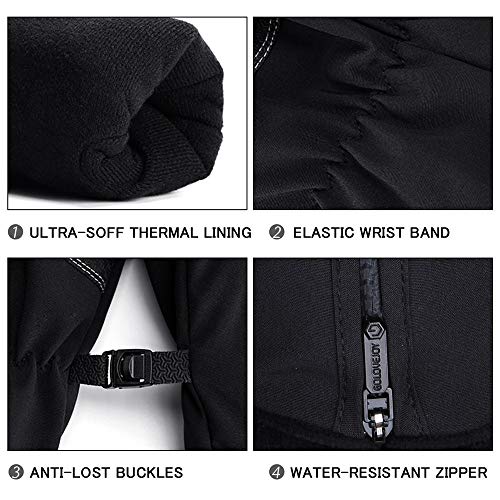 Waterproof Ski Snow Gloves Full Finger Outdoor Sports Gloves Snowboarding Running (Black, X-Large) - Thumbnail 7