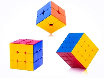 Assemble High Speed Stickerless Magic Rubix Cube, 2x2, 3x3, 4x4 (Multicolour) - Pack of 3