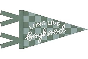 JXREQ Long Live Boyhood Pennants Banners Flags for Kids Boys Room Decor, Retro Green and Grey Checkered Canvas Wall Art Decor for Kids Toddler Room Nursery Playroom, 8x17 Inch