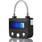 99 Hours Max Timing Lock - Flexible Braided Steel Cable Time Out Padlock with LCD Display (Black)