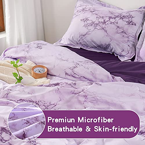 COMSLE Purple Duvet Cover Set 3 Pieces Marble Printed Duvet Cover