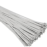 SunplusTrade 100pcs 11.8 Inches Stainless Steel Exhaust Wrap Multi-Purpose Locking Cable Metal Zip Ties