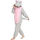 WAWRTOU Hippo Onesie Pajamas for Adults Halloween Costume Unisex Cosplay One-Piece Sleepwear Loungewear