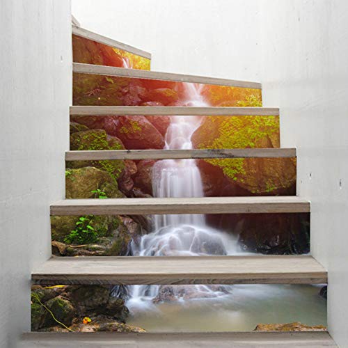 xxiaoTHAWxe 6Pcs 3D Waterproof DIY Forest Waterfall Stairs Staircase Stickers Home Decor - Multicolor