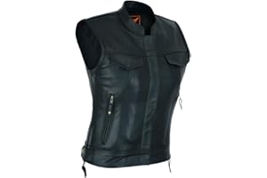 A&H Apparel Women's Top Grain Cowhide Club Style Motorcycle Soft thick Leather Vest