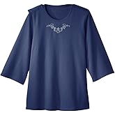 Women’s Open Back Adaptive Warm Winter Weight Top for Seniors - 3/4 Long Sleeve Scoop Shirt