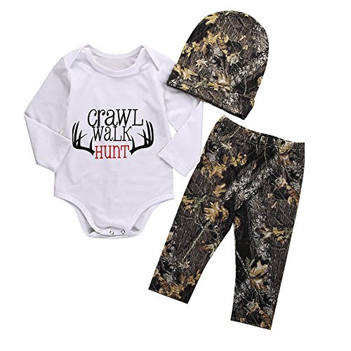 3Pcs Baby Girls Boys Outfits Set Long Sleeve Romper+Long Pants with Hat(70cm/0-3 Months)