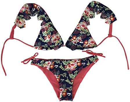 DZHCreation Women's Floral Printing Ruffle Flounce Bandage Padded Bikini Straps 2 PCS Swimsuit Bikini Set