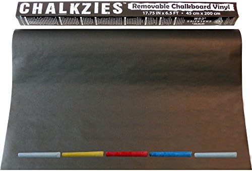 Chalkzies Removable Chalkboard Vinyl • Blackboard Contact Paper • Wall Decal • Wall Sticker • 17.75 INCHES x 6.5 FEET + 5 Chalks