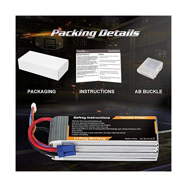 Youme 6S Lipo Batterie, 22,2 V 4500 mAh Lipo Batterie 60C mit EC5 und XT90 Stecker für X-Klasse Drohnenrennen 70MM 8MM… – Bild 7