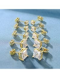 Pendientes de tuerca chapados en oro amarillo de 18 quilates con circonita cúbica de corte princesa, 5 unidades, latón chapado en oro, E-880553